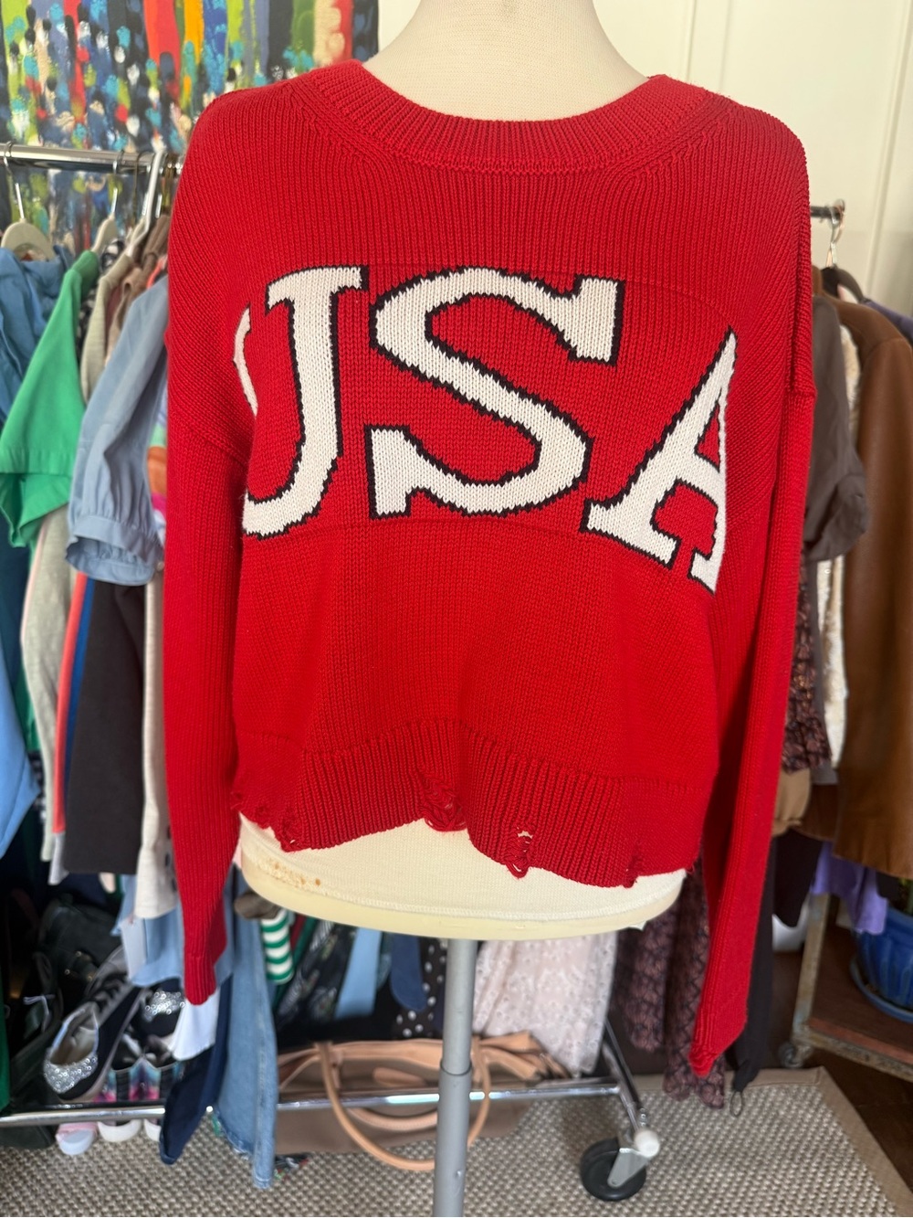 stradivarius Red USA Crewneck Sweater